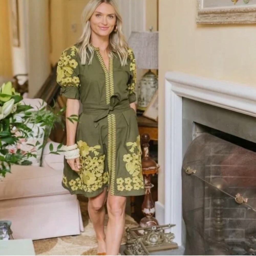 Julia Amory Coatue Mademoiselle Mini Dress Jungle Embroidered Caftan | S